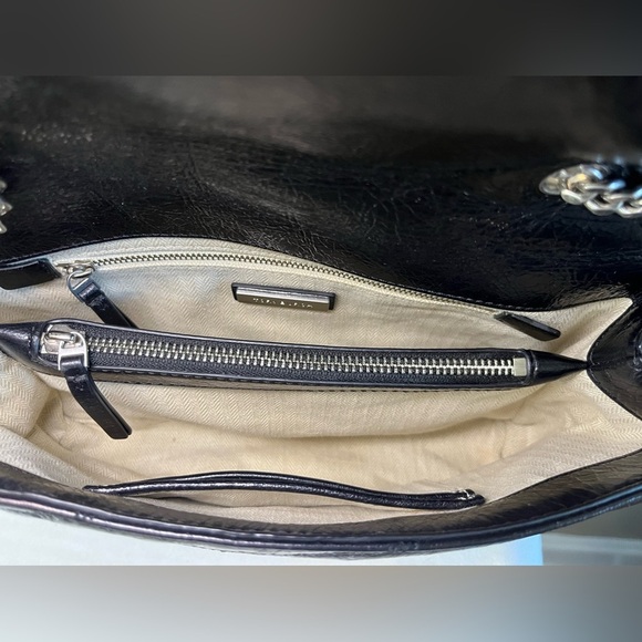 Tory Burch Kira Black Glazed Leather Shoulder Bag Quilted Chain Strap - Picture 17 of 17